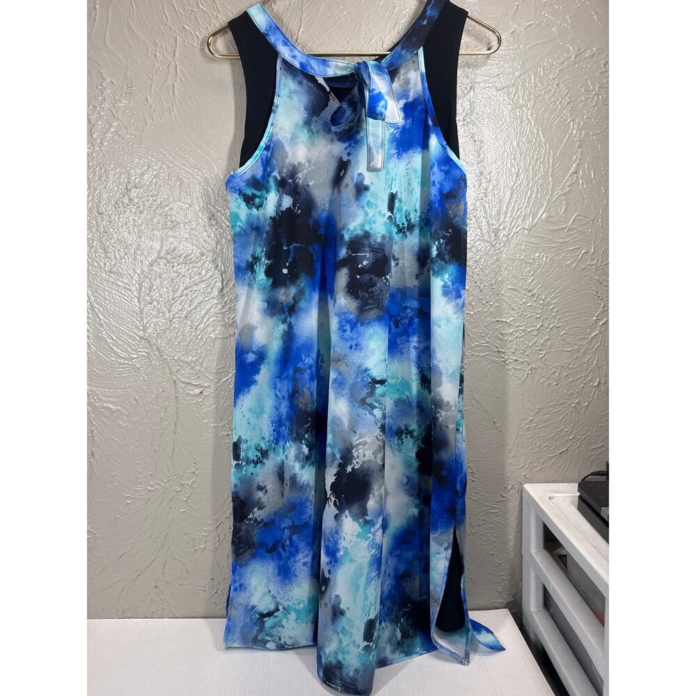 Sympli Womens Whisper Reversible Dress Front or Back Tie Blue Watercolor‎ 4 NWT